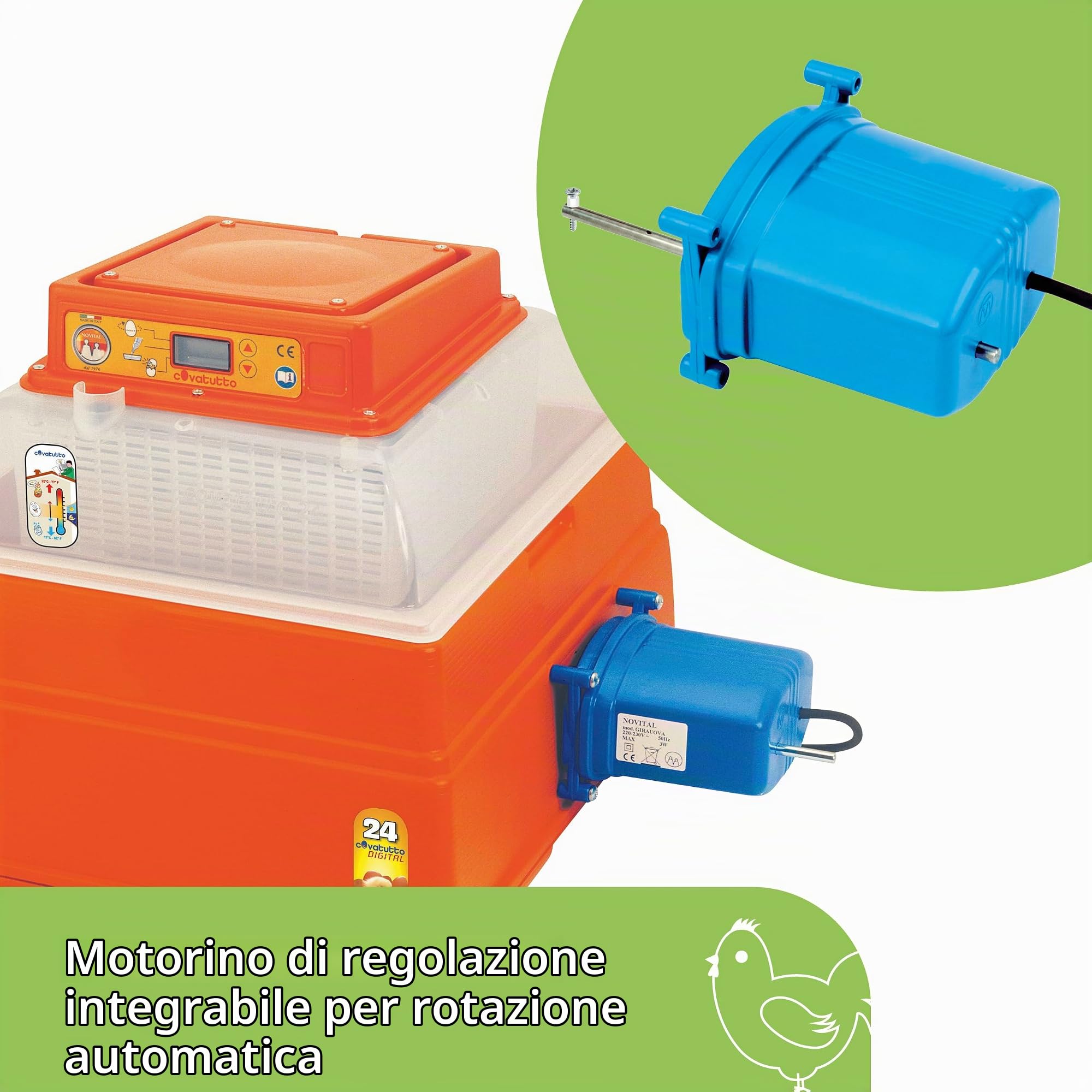 Kerbl Novital Incubatrice digitale Covatutto 24, rossa, 41x35x37,5cm, in plastica, per un massimo di 24 uova di gallina, con girauova manuale