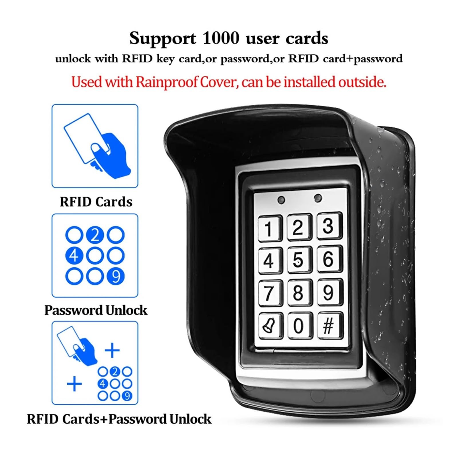 Clavier de contrôle d'accès RFID en métal, étanche et résistant à la Pluie, ouvre-Porte extérieur, Serrure électronique, Sécurité améliorée | Keypad- Cover-10 Key