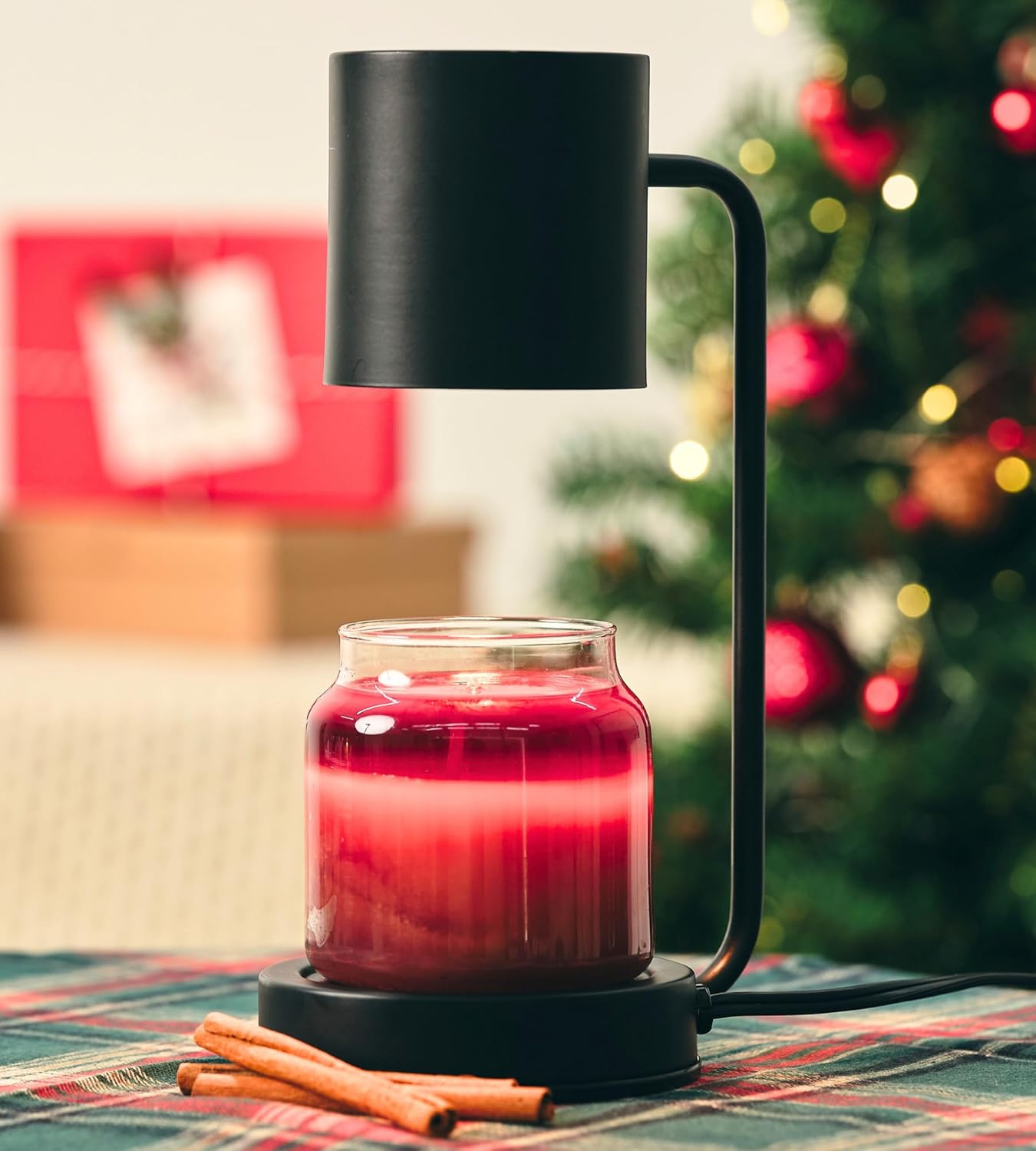 Cozyberry® Querencia™ Candle Warmer Lamp, 1-, 2-, 4-Hour Timer, 2 x Bulbs Included, Compatible with All Candles, Candle Lamp, 110-120V, Dimmable Candle Melter, Small & Large Size Jar Candles (Black)