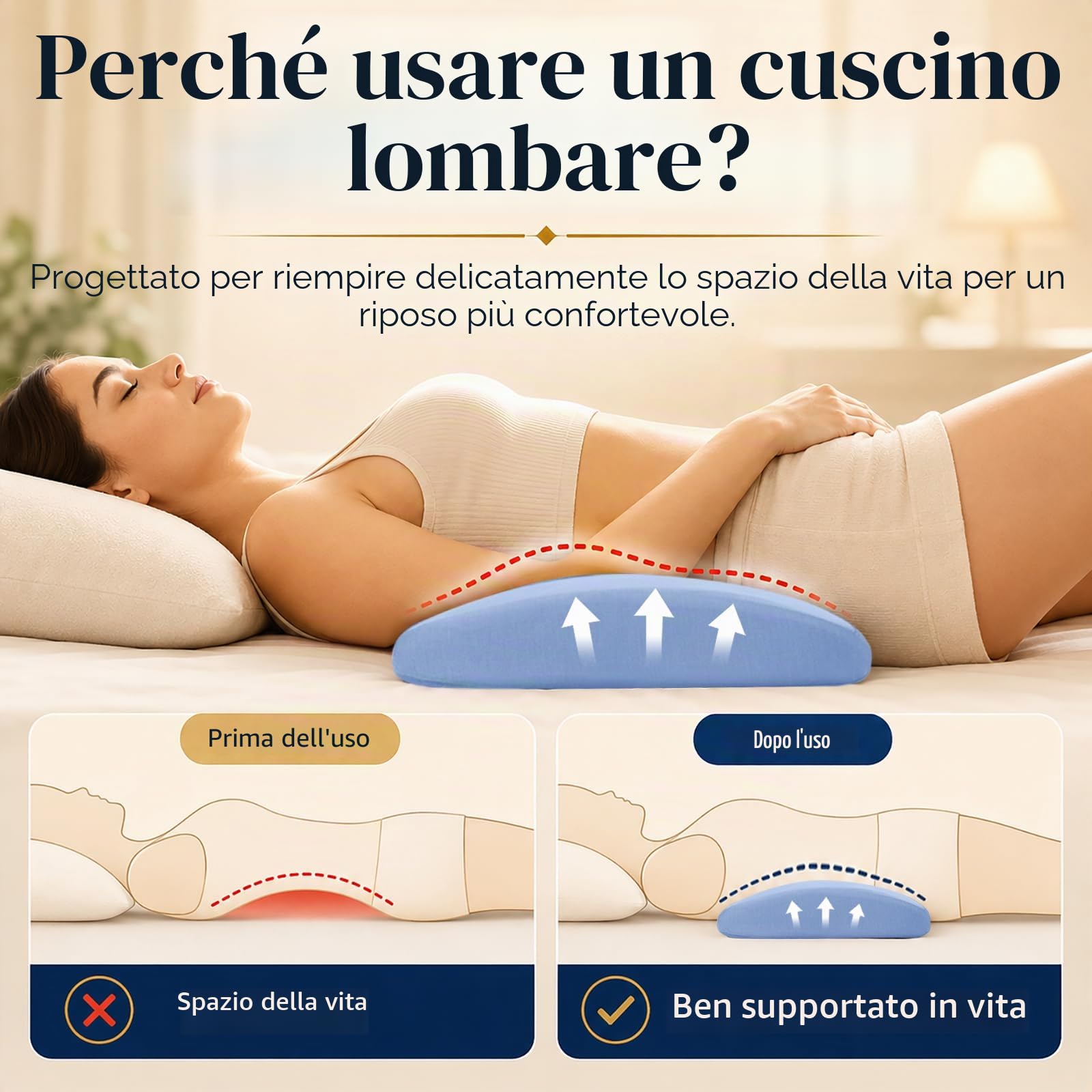 Cuscino di supporto lombare per alleviare il dolore alla schiena: cuscino lombare per dormire, cuscino in memory foam, cuscino a cuneo per chi dorme sul fianco, sulla schiena e sullo stomaco, cuscino