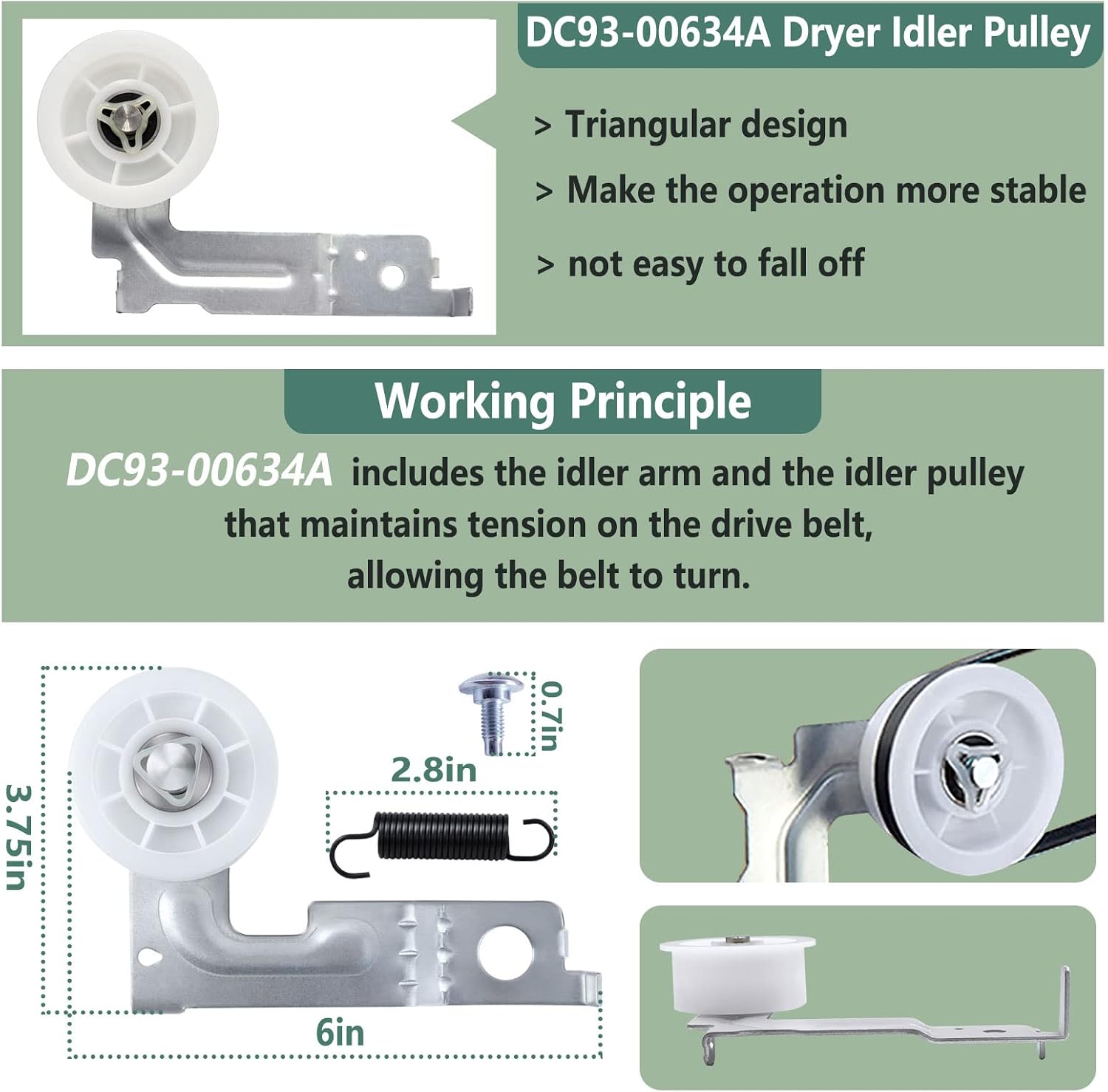 Upgraded Sam-sung Dryer Repair Kit Compatible with Samsung Dryer Roller Replacement Kit, Replacement for Samsung Dryer Parts DC97-16782A Dryer Roller, DC93-00634A Idler Pulley, 6602-001655 Belt
