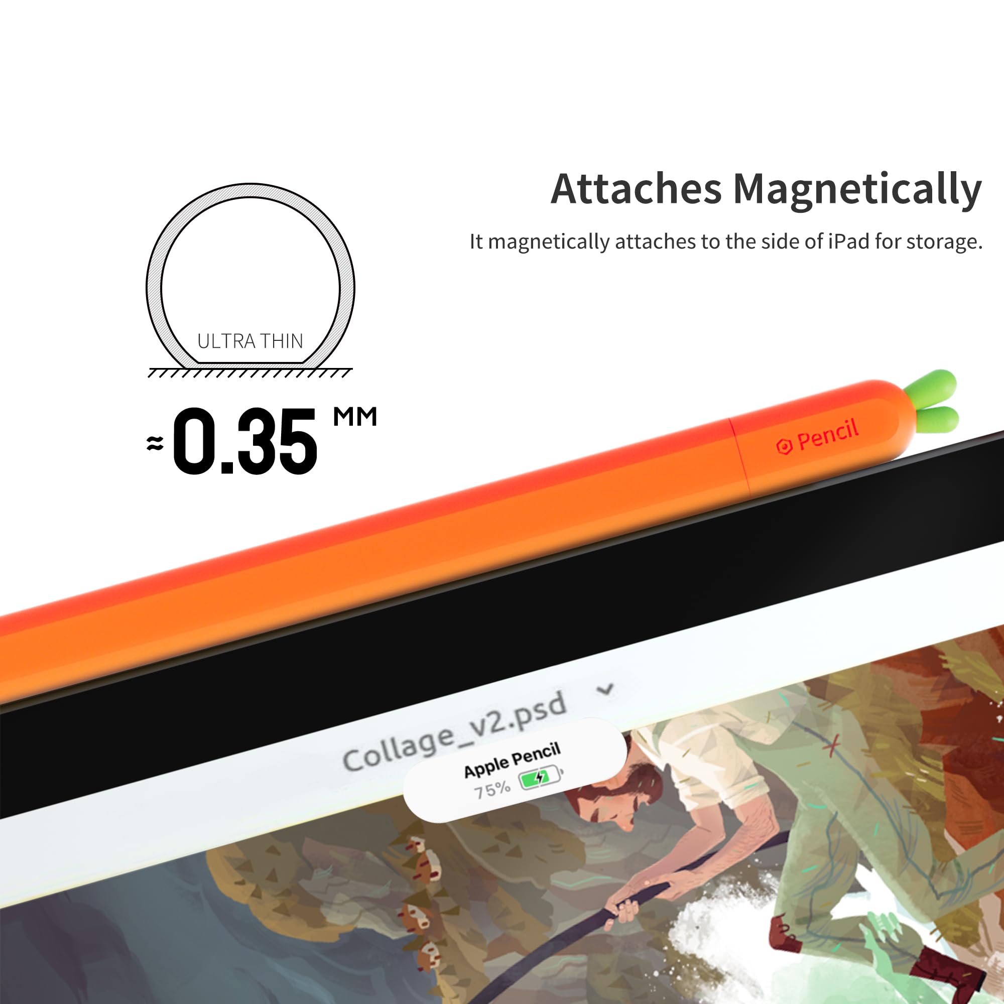ELETIUO Silikonowe etui kompatybilne z Apple Pencil (USB-C), ochronny uchwyt z akcesoriami nasadkowymi, antypoślizgowa osłona obsługuje magnetyczne, kompatybilne z Apple Pencil 3. generacji, marchewka