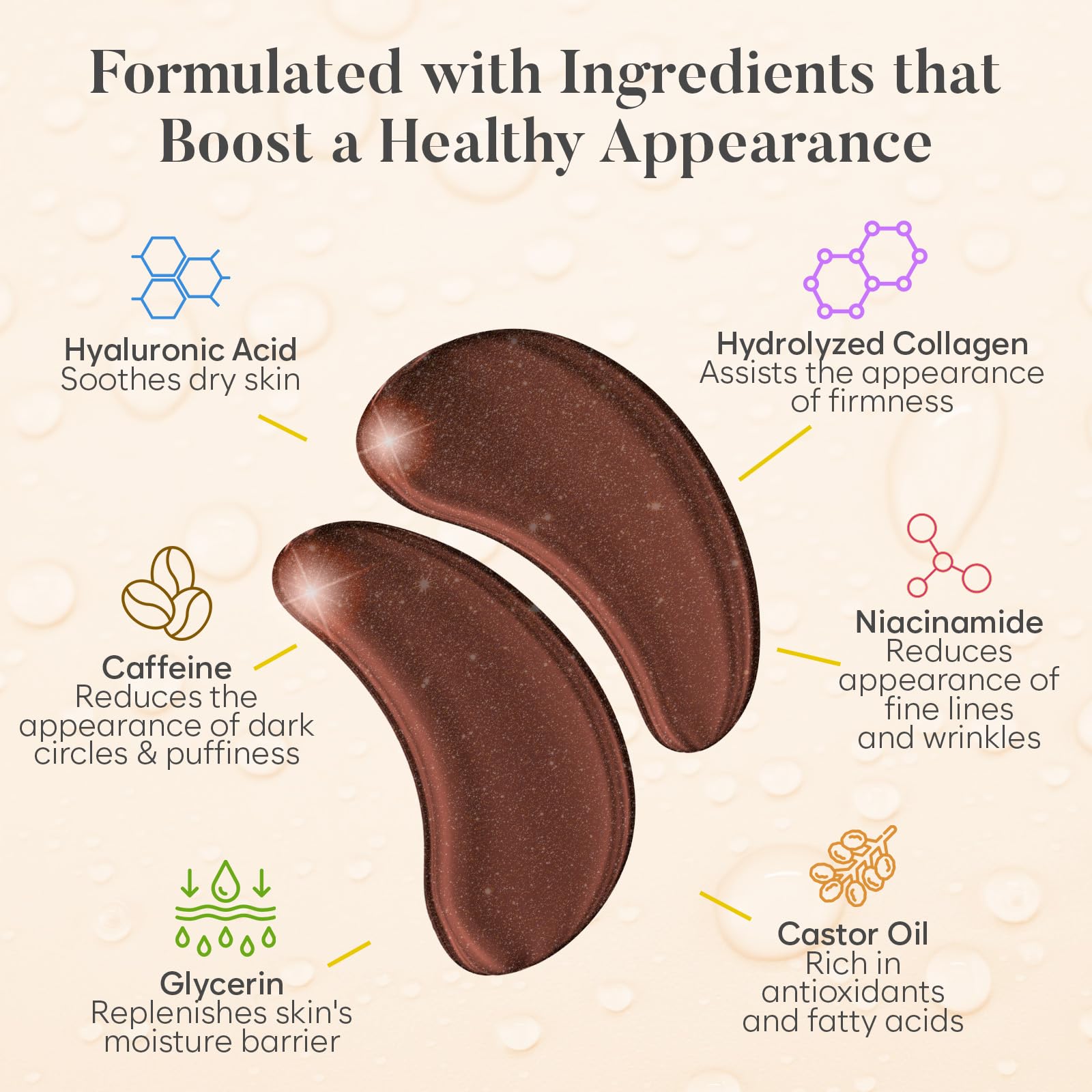 BLOOMORA Caffeine Under Eye Gel Patches (30 works) - - Masks for Puffiness & Dark Circles - Caffeine Eye Patches - Image 2
