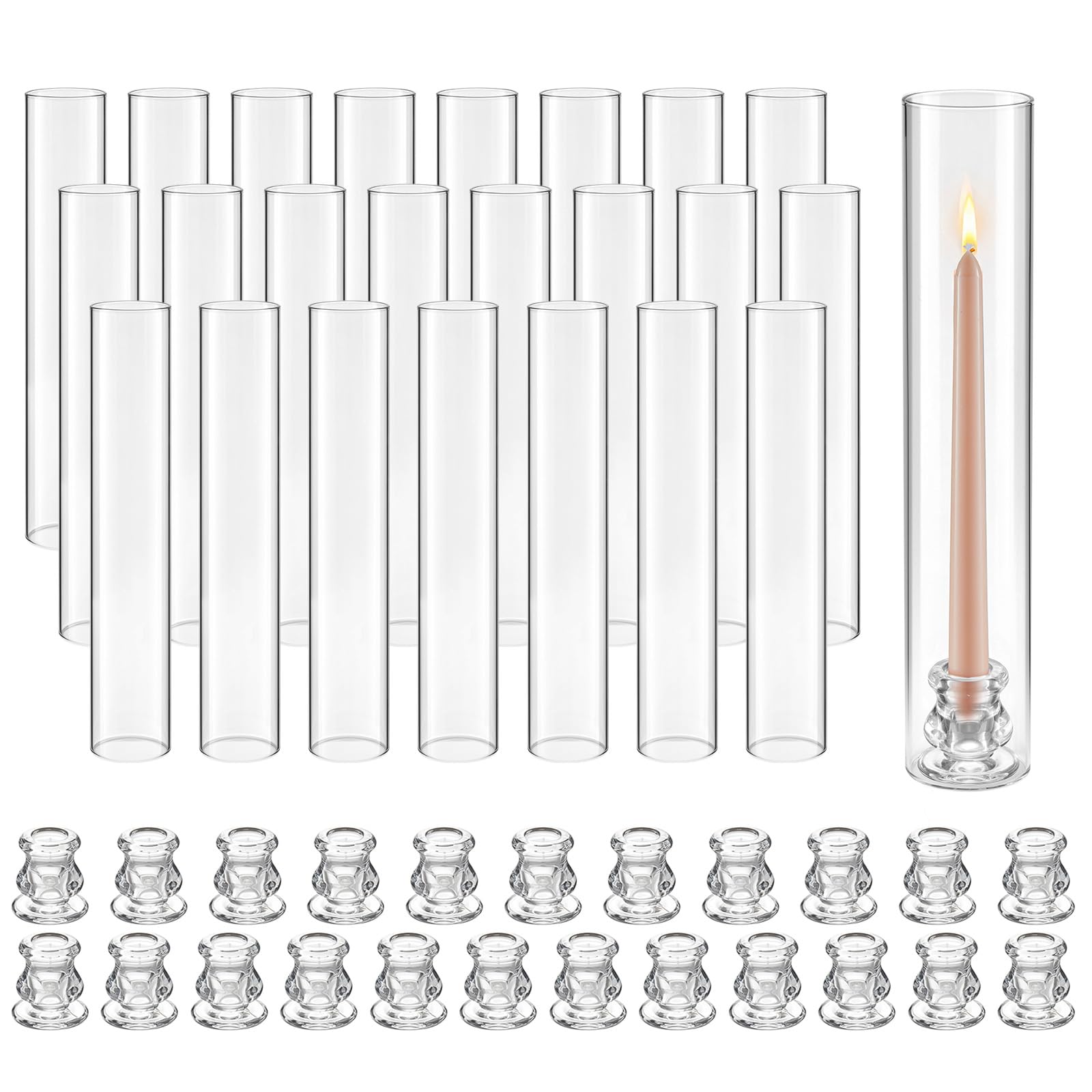 VEVOR Set di 24 Portacandele Hurricane, Portacandele da Tavolo, Cilindri in Vetro Trasparente 65 x 350 mm, Vetro Borosilicato di Alta Qualità, Centrotavola per Matrimoni, Feste e Decorazioni Moderne