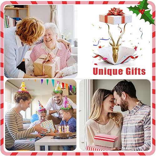 Miniatura 2 de Philodwell Esculturas de decoración de pared con cabeza de ciervo - Adornos colgantes de resina hechos a mano para el hogar, jardín, porche, regalos