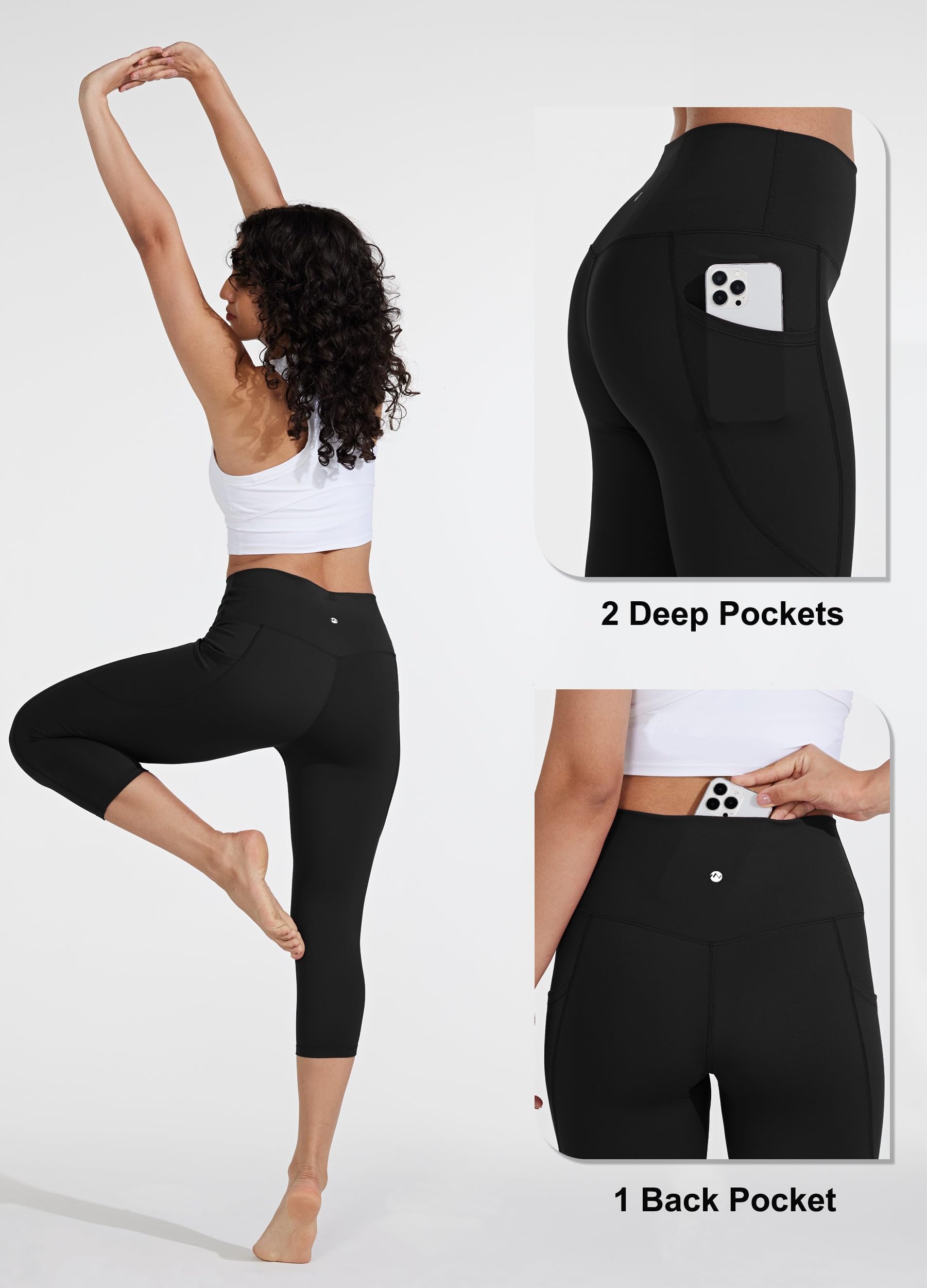 WILLIT Damen Capri Leggings Sommer 3/4 Hohe Taille Leggins mit Taschen Elastische Blickdicht Caprishosen für Yoga Cycling Gym