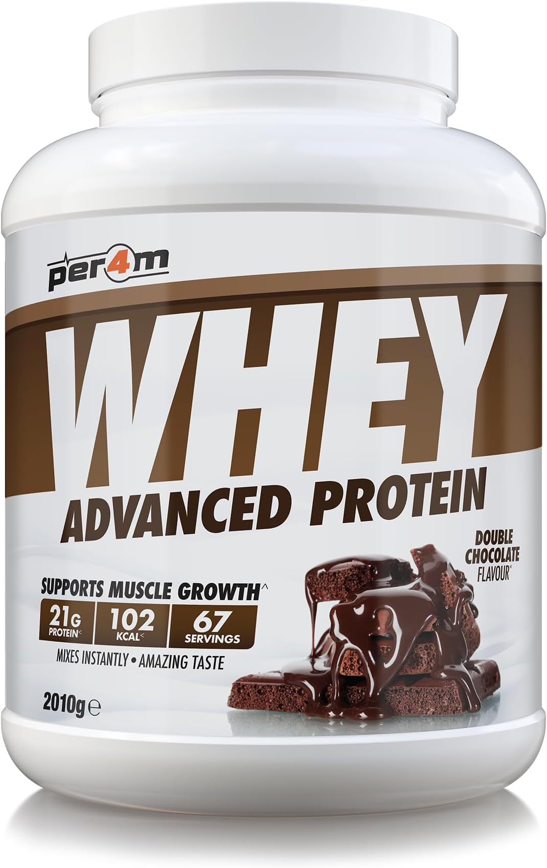 Per4m Whey Protein Powder | High Protein Shake for Muscle Growth & Recovery | Low Sugar Gym Supplement | Sports Nutrition Drink + Amino Acids (2010g, Double Chocolate)