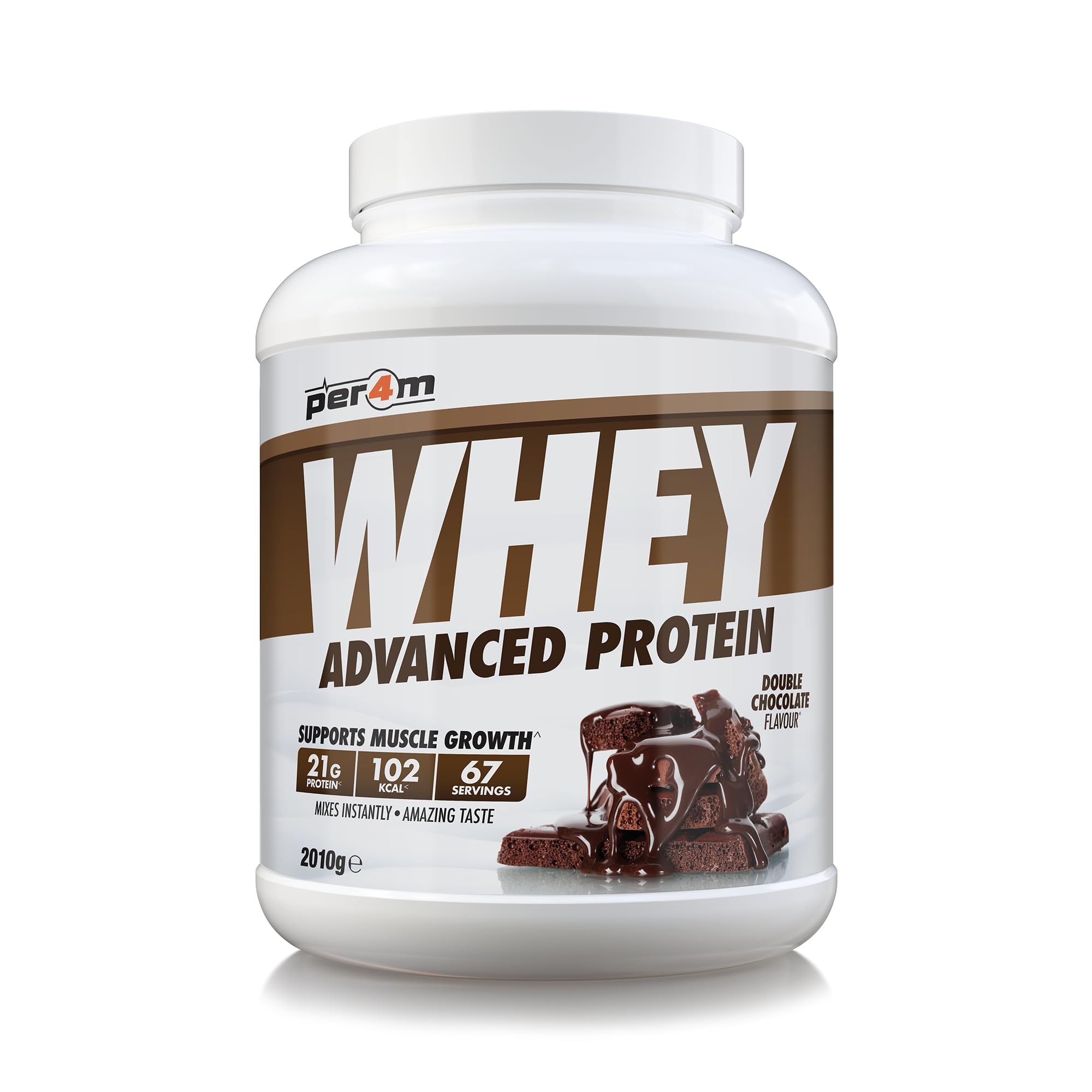 Per4m Whey Protein Powder | High Protein Shake for Muscle Growth & Recovery | Low Sugar Gym Supplement | Sports Nutrition Drink + Amino Acids (2010g, Double Chocolate)