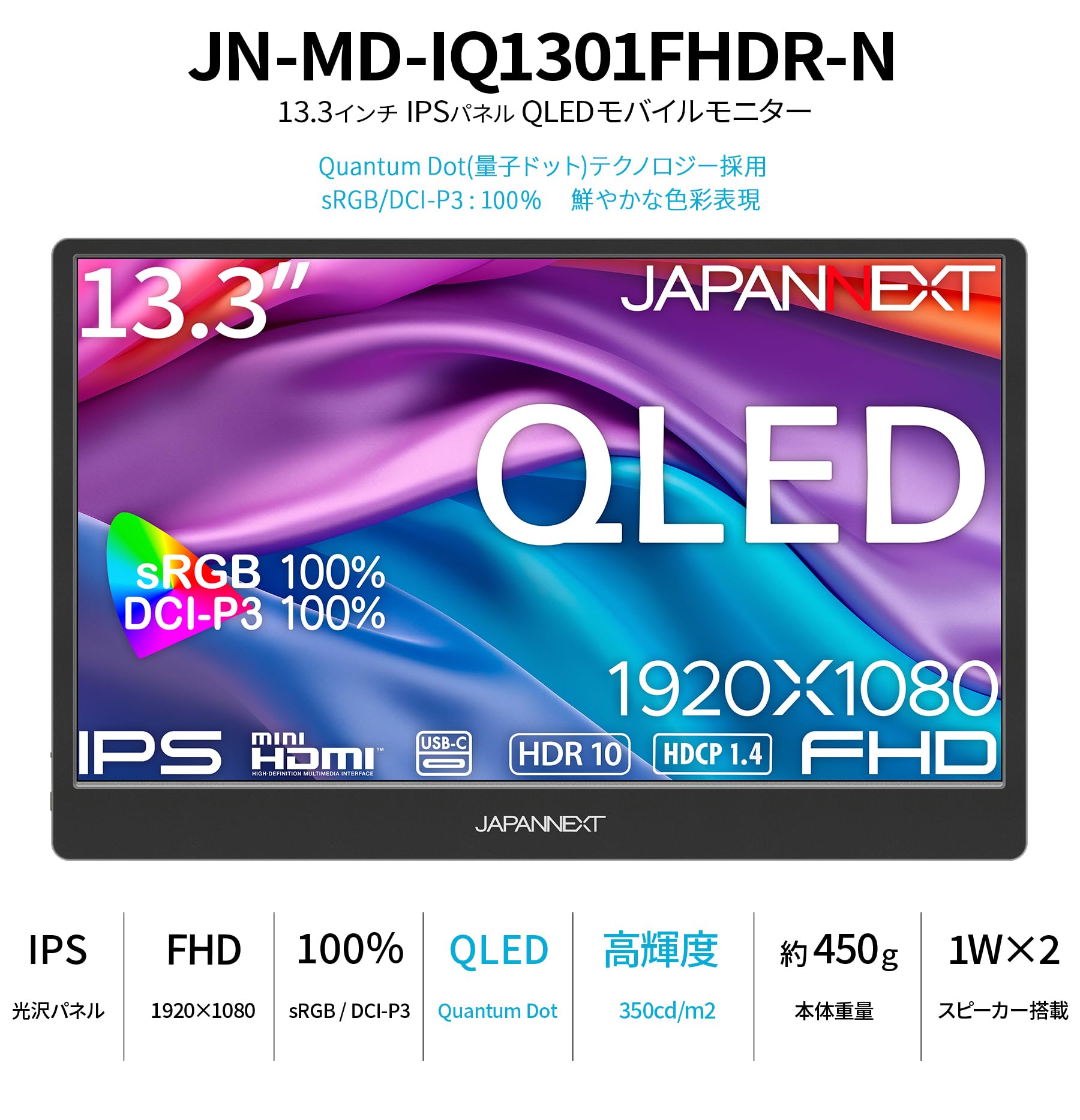 Amazon.co.jp: JAPANNEXT 13.3インチ IPSパネル搭載 QLED(量子ドット