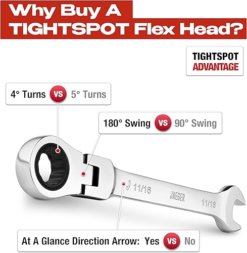 Miniatura 9 de Jaeger - Llave de trinquete TIGHTSPOT de 1 pulgada con precisión de trinquete de 89 dientes y acero pulido endurecido para proyectos en espacios