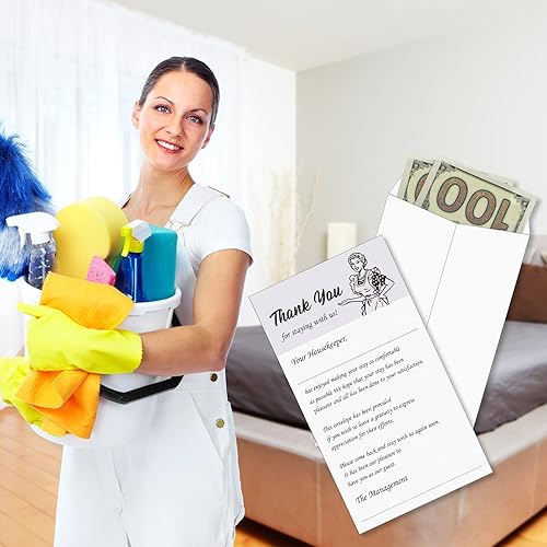 Miniatura 6 de Geyee Paquete de 100 sobres de punta de agradecimiento para limpieza de casa, sobres autoadhesivos para efectivo para hotel, motel, monedas,