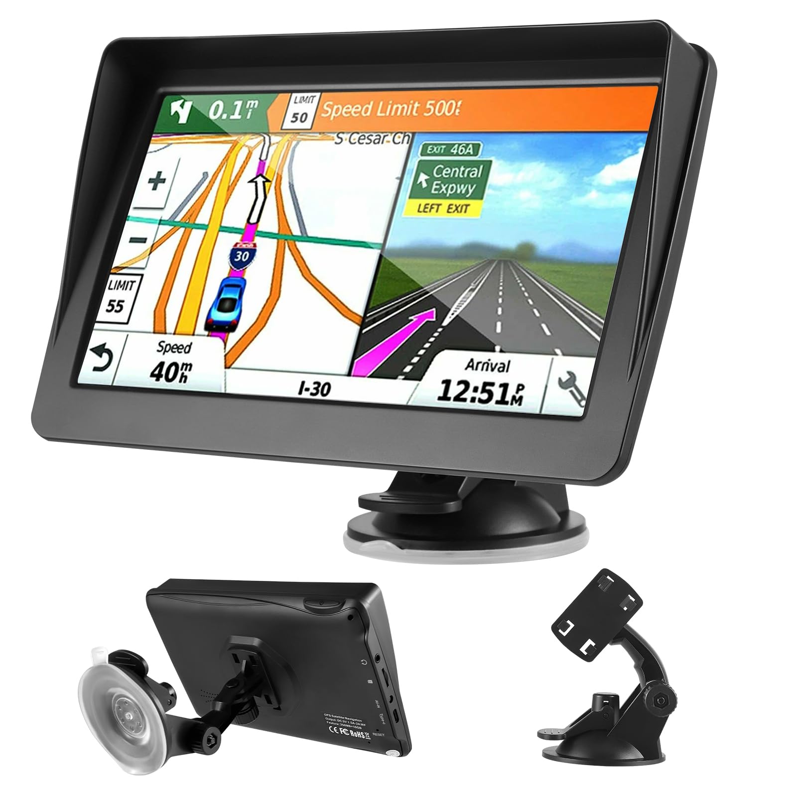 7 Zoll Navigationsgeräte für Auto, GPS LKW Navigationsgeräte mit 2026 aktuellsten Europa Karten, HD TFT Touchscreen Auto Navigationsgerät mit Sprachführung & Abbiegehinweisen, PLZ-Suche