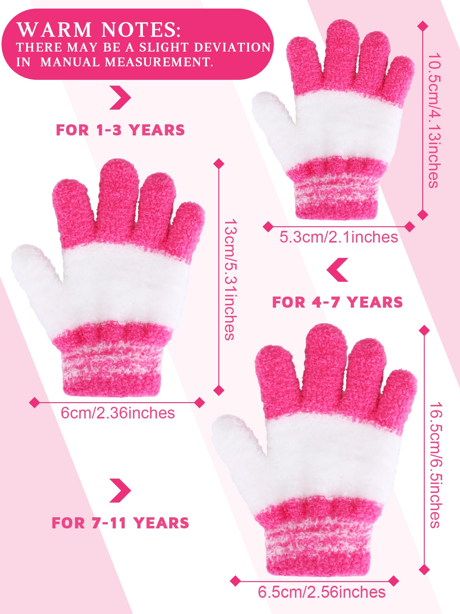 Geyoga 3 Guantes de Punto de Invierno de Completos Elásticos Calientes Dedos de Niño