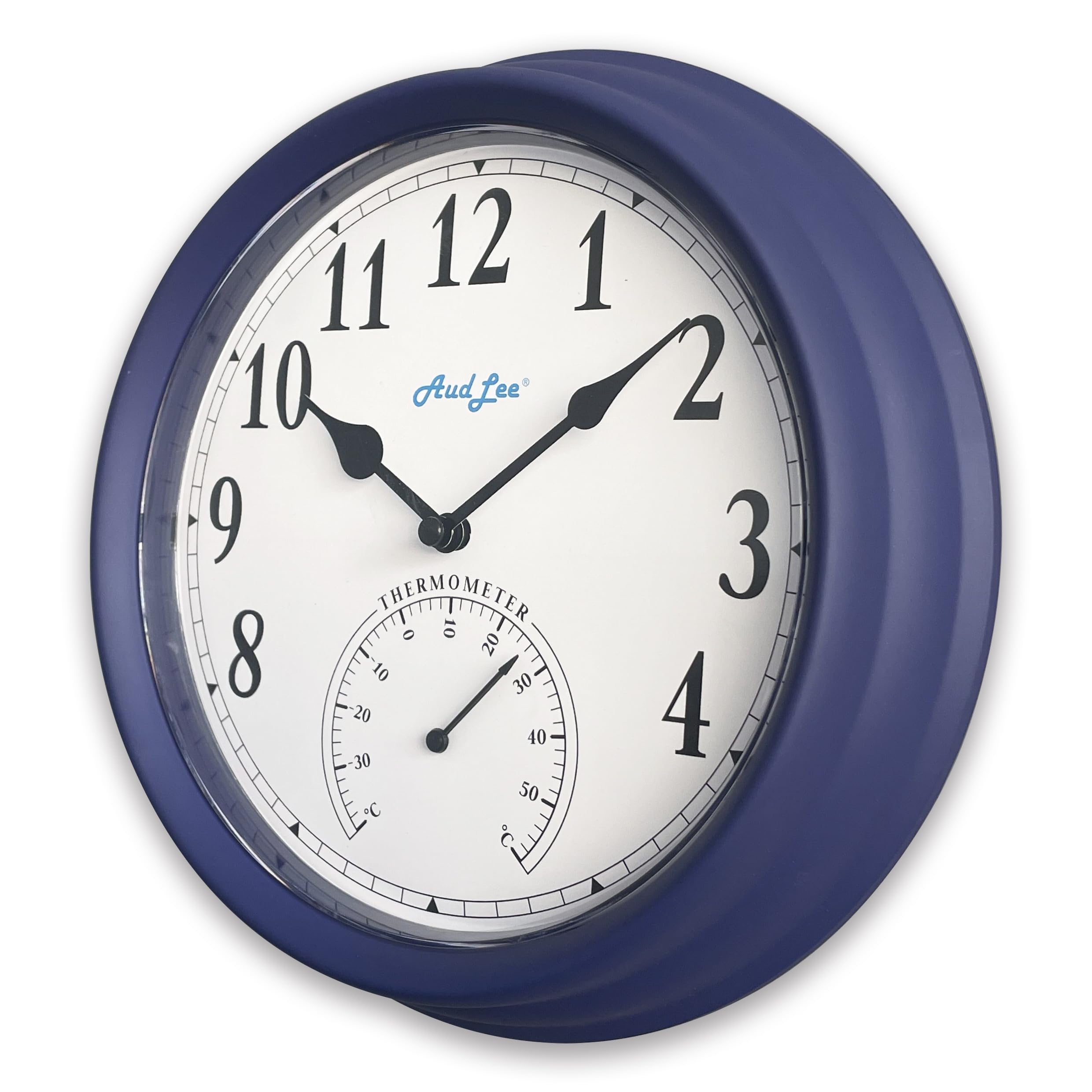 Audlee Blue (New) 25Cm Pololio Indoor Wall Clock With Thermometer. Battery Operated Round Clock. Decorative Clock For Home/Office, Sweep Movement (Blue)