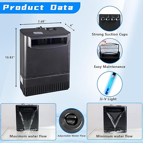 Miniatura 6 de Filtro de tanque de tortuga con luz U-V para tanque grande de 40 a 150 galones de flujo de 4 etapas ajustable bajo nivel de agua desodorización