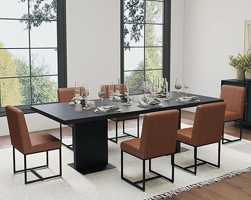 Miniatura 6 de HNY Juego de 2 sillas de cocina cómodas y modernas, de piel sintética, para cocina y comedor, silla auxiliar tapizada con marco de metal con acabado