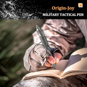 Origin-Joy タングステンスチールミリタリータクティカルペン6本セット、多機能EDC自衛隊ペン ボールペンリフィル24本付き ブラック&グレー