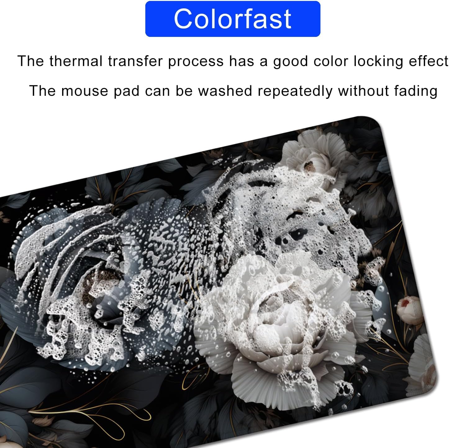 Black and White Mouse Pad,Floral Mouse Pad Desk Mat,Large Mousepad Aesthetic Mouse Pads Desk pad - Non-Slip Stitched Edges & Rubber Base for Office, Gaming Room, Computer, Laptop - Image 7