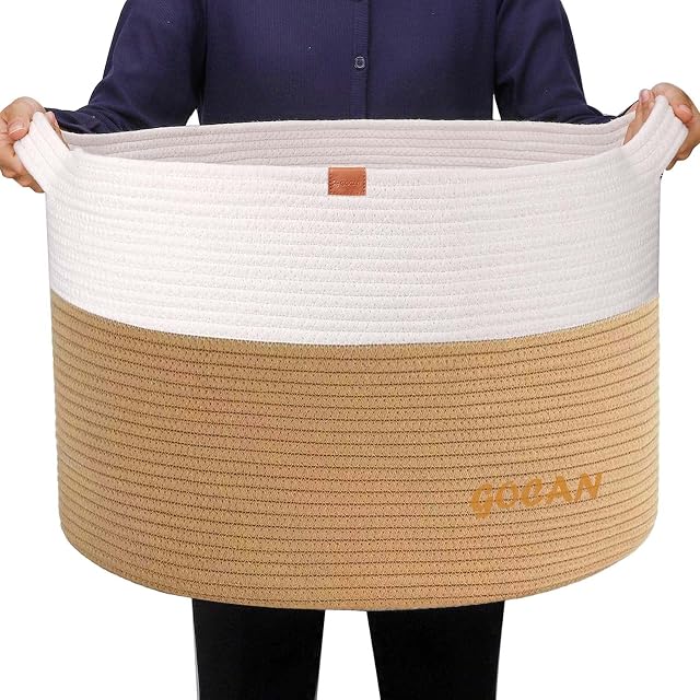 GOCAN Storage Baskets for Organizing D22"H14" Large blanket basket laundry basket Cotton Rope Woven Basket for toy towl in Living Room (Jute/Beige)XXXL