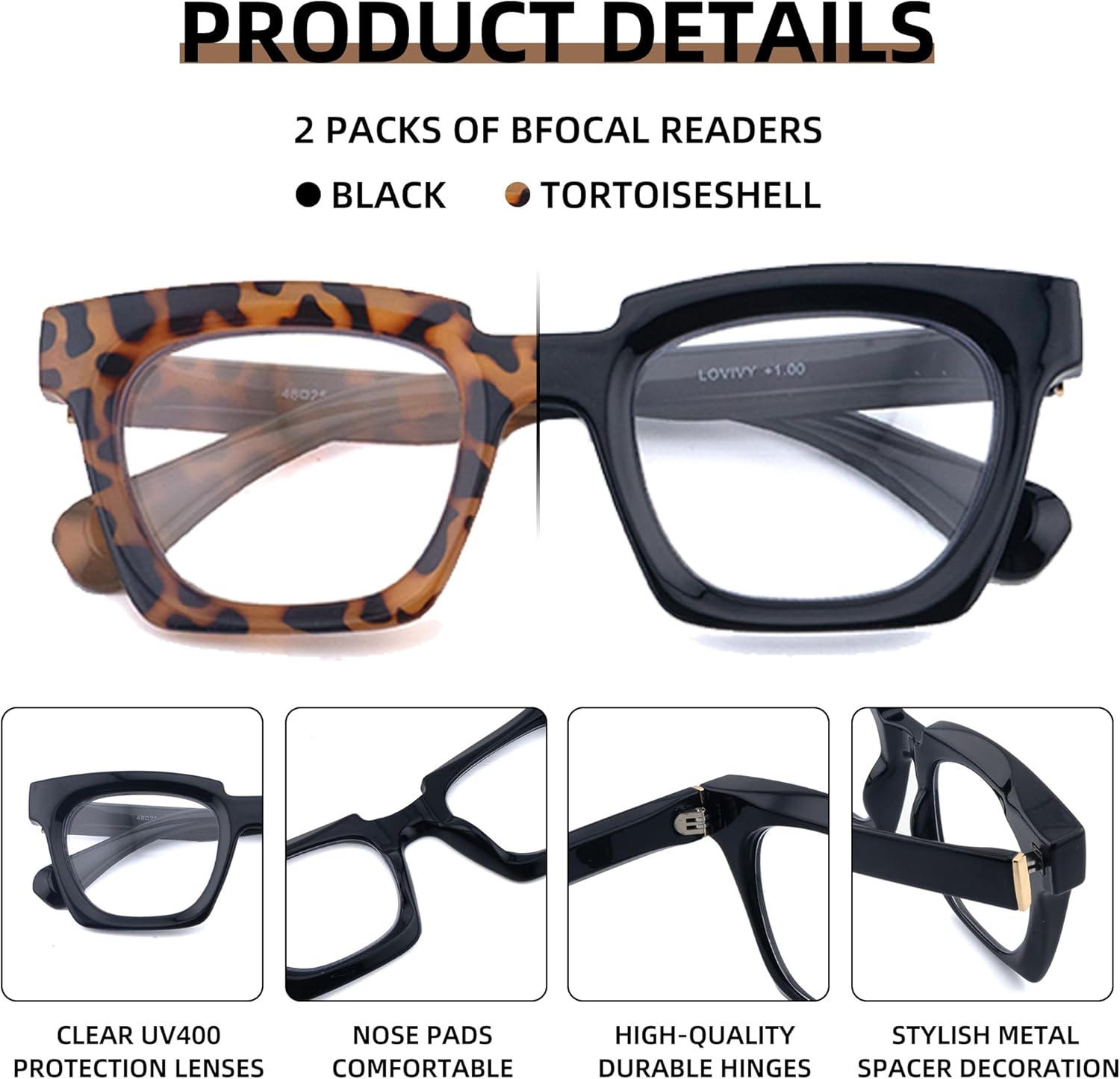 Bifocal Reading Glasses for Women Oversized Dual Focus Blue Light Readers Oprah No Line Clear Square Retro Eyewear - Image 4