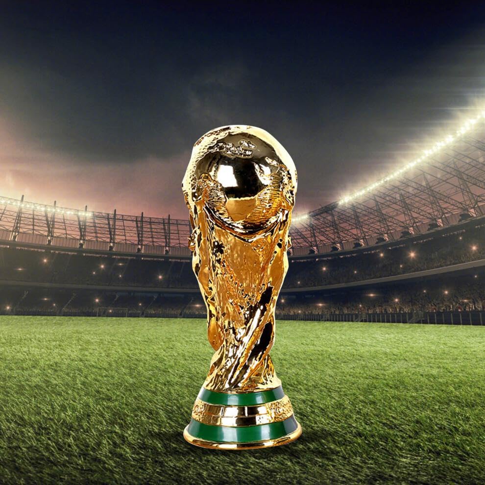 Genérico Réplica del Trofeo de la Copa Mundial de Fútbol, Color Dorado | Figura Decorativa, Base Verde y Dorada, Diseño Detallado, Temática Deportiva, Coleccionable