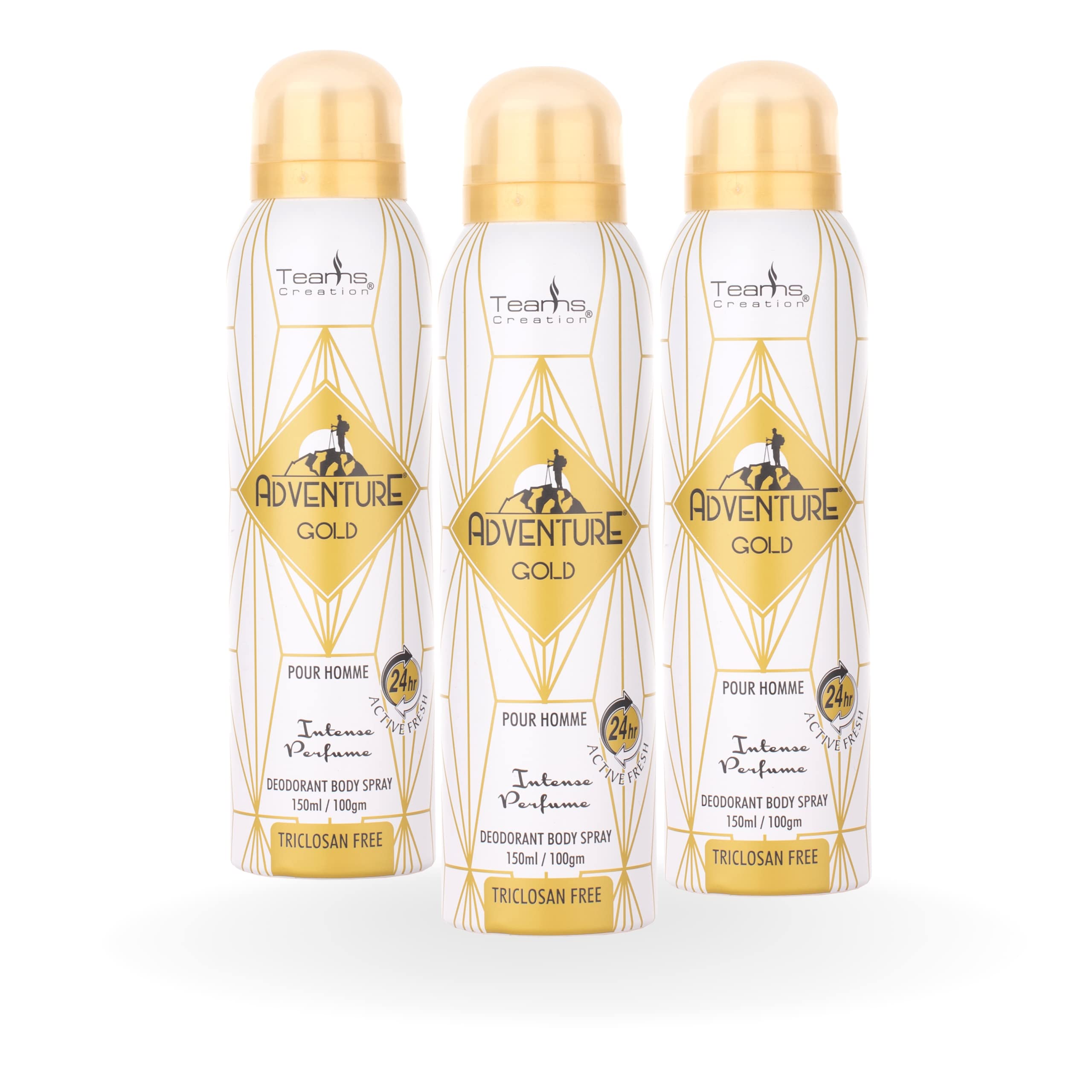 Adventure Gold Perfume Body Spray | Triclosan-Free | Pour Homme | 150ml Each | Pack of 3 | No Gas Deodorant for Men & Women