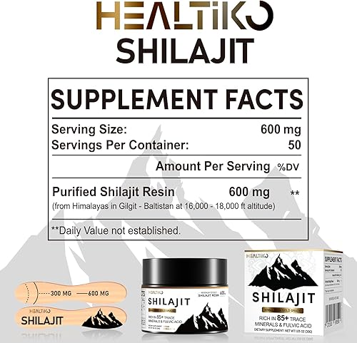Miniatura 2 de Shilajit - Resina Shilajit orgánica pura del Himalaya, 600 mg de potencia máxima, grado dorado, Shilajit, natural, auténtico, con más de 85
