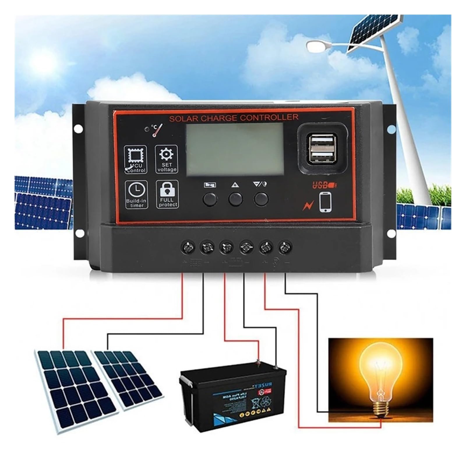 100A 60A Inteligentny regulator ładowania solarnego PWM