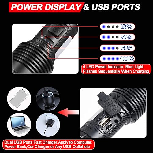 Miniatura 4 de Swanlake Linternas recargables, de alta potencia, 20000 lúmenes, linterna táctica súper brillante con 7 modos, luces de flash impermeables con zoom