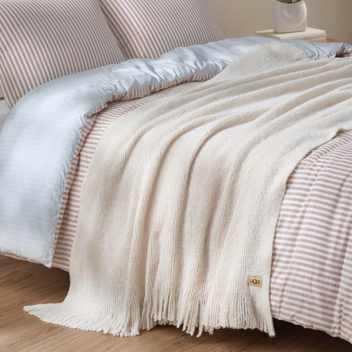 UGG Knit Throw Blanket – Soft Lightweight Throw Blanket for Couch, Bed Throws or Luxury Home Decor, Blankets & Throws for Home, Living Room and Bedroom, 50" x 70" (Margot) (Cream)