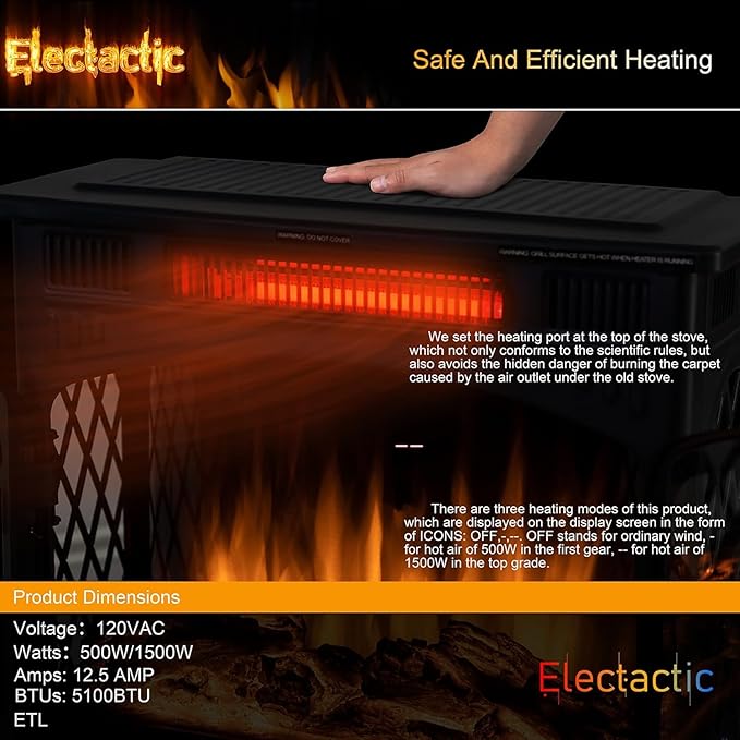 Chimenea Eléctrica Electactic 24" 1500W Negro Independiente miniatura 7