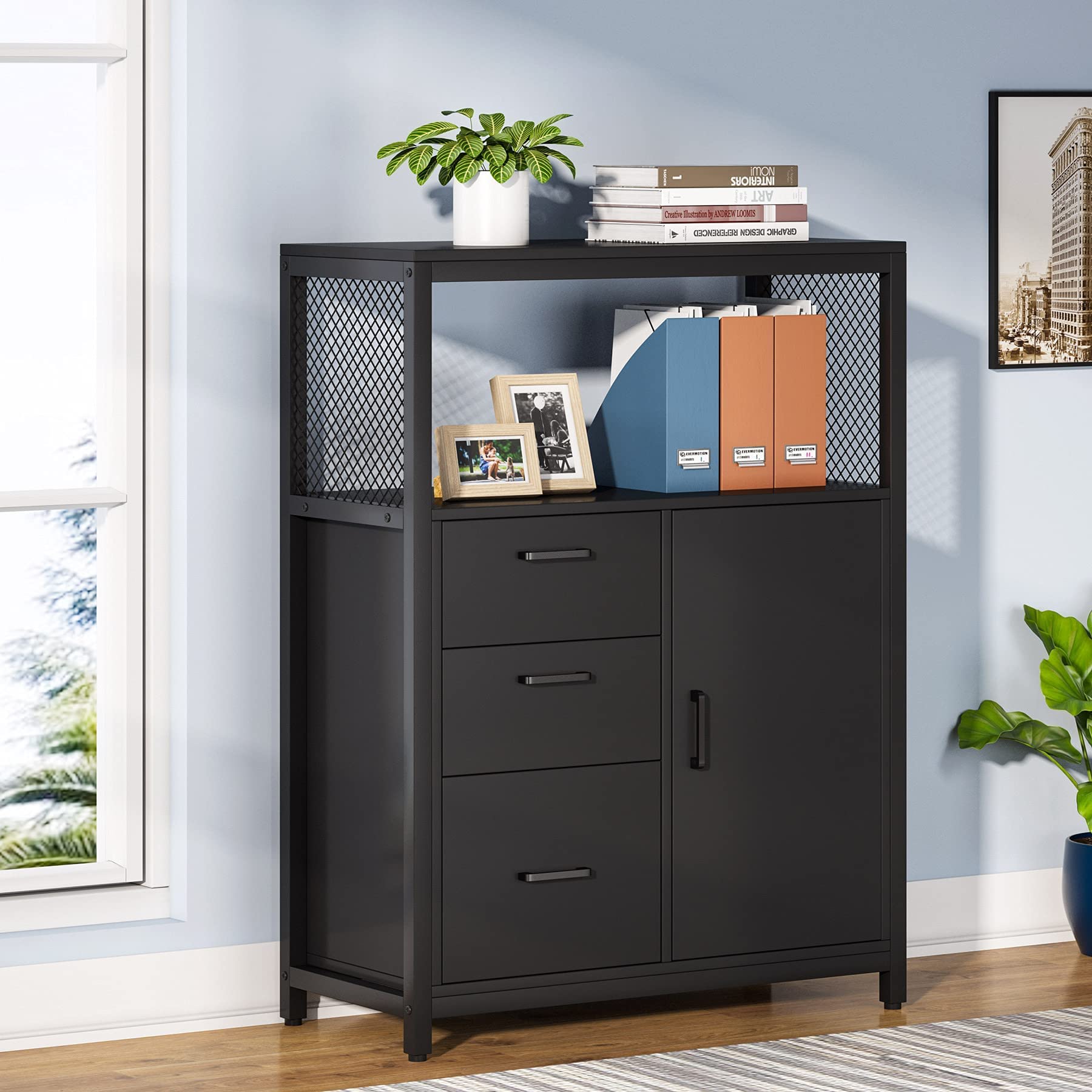 Buy Tribesigns 3 Drawers File with Open Shelves, Large Lateral