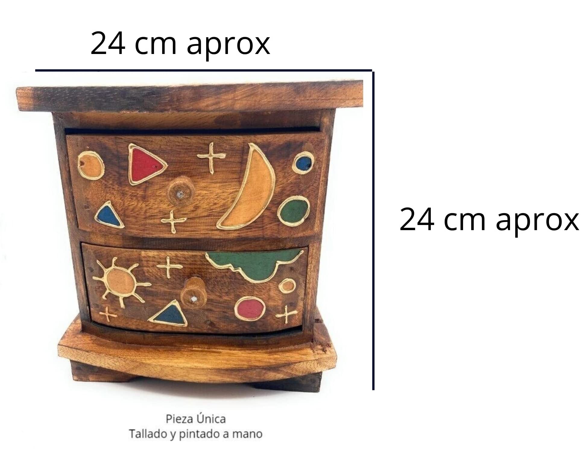 Mini Commode Arbre De Vie En Bois – 2 Tiroirs Artisanale, Boîte à Bijoux & Organisateur De Bureau Déco Élégante