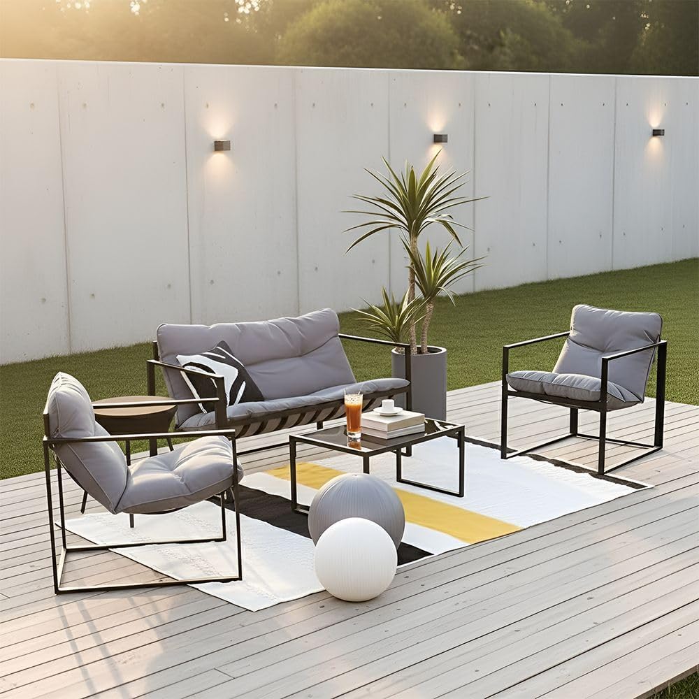 Danube Home Terry 4-Seater Outdoor Sofa Set | Steel Frame Garden Furniture I Modern Design Lounge Sofa Sets | 4 Pieces Outdoor Seating Table And Chairs Set For Patio Balcony Lawn Yard - Grey