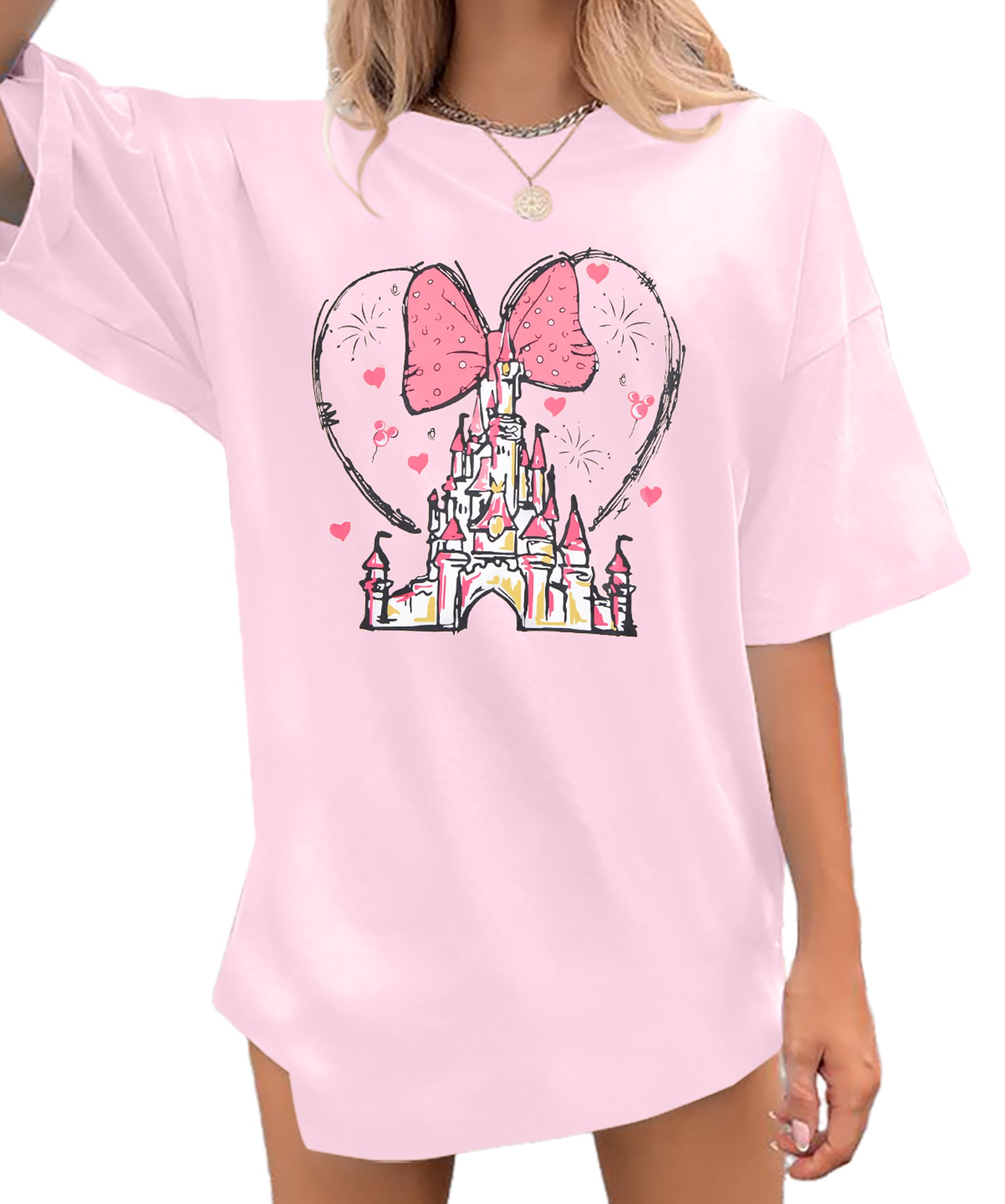 Magic Castle Oversize Shirt Women Magic Kingdom T Shirt Fairy Tale Graphic Tee Cartoon Kingdom Tops Holiday Vacation Shirts