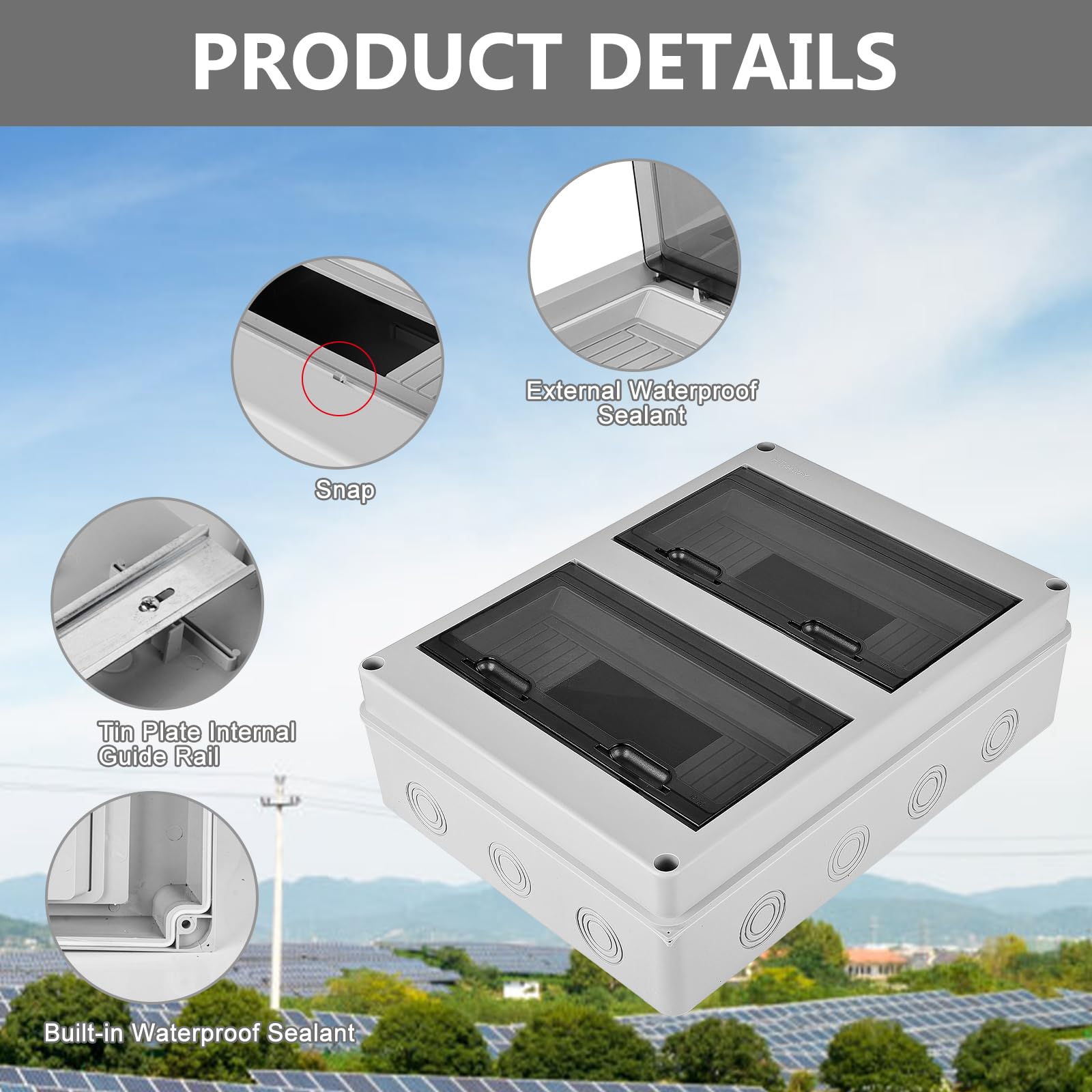 Boîtier électrique et étanche pour l'extérieur, IP65, 2 rangées, 24 modules pour disjoncteur mural