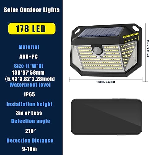 Miniatura 6 de Codian Luces solares para exteriores, luces con impermeabilidad IP65 y 3 modos de iluminación, luz de detección de movimiento con gran angular de