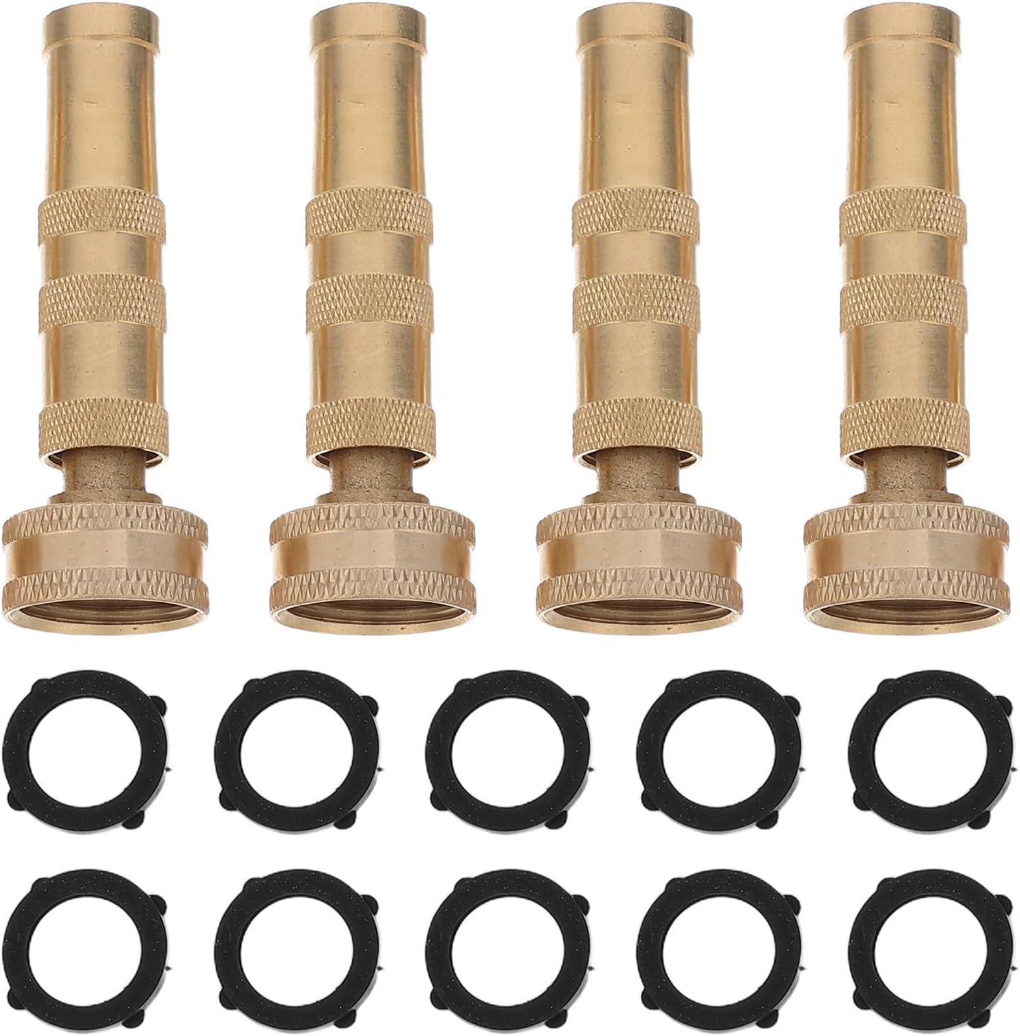 UKCOCO 1 Set Brass Hose Nozzle Adjustable, 4pcs 4 Inch High Pressure Garden Hose Twist Nozzle with 3/4 GHT Fittings for Watering, Cleaning, Driveway Washing(10pcs Rubber Washers)