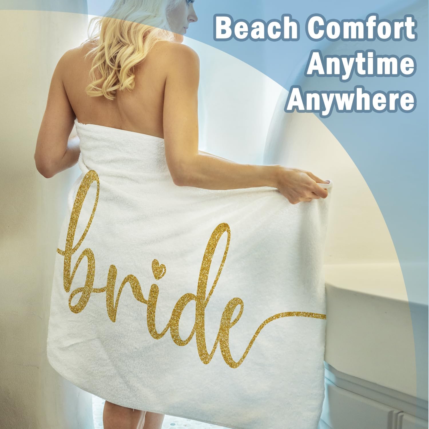 Bride Beach Towel for Bachelorette Party,Be Bridal Shower Engagement Wedding Gifts, Honeymoon Bath Towels for Bathroom Swimming Pool, White Golden Trendy Beach Towels Oversized Decor 30x60in - Image 6