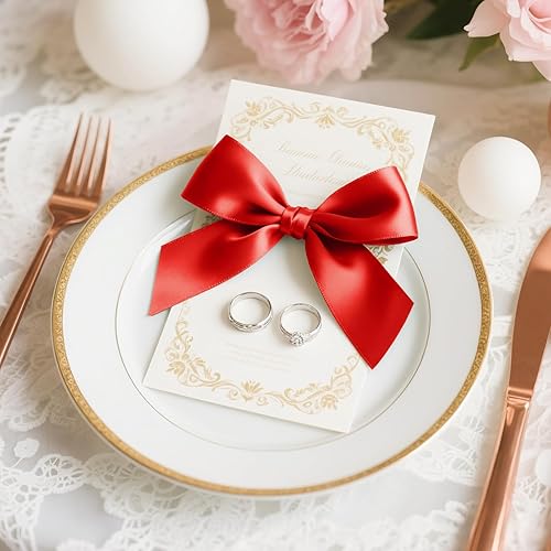 Miniatura 4 de Cinta de satén rojo de poliéster de doble cara de 1 pulgada x 25 yardas, perfecta para envolver regalos, muy adecuada para bodas, fiestas,