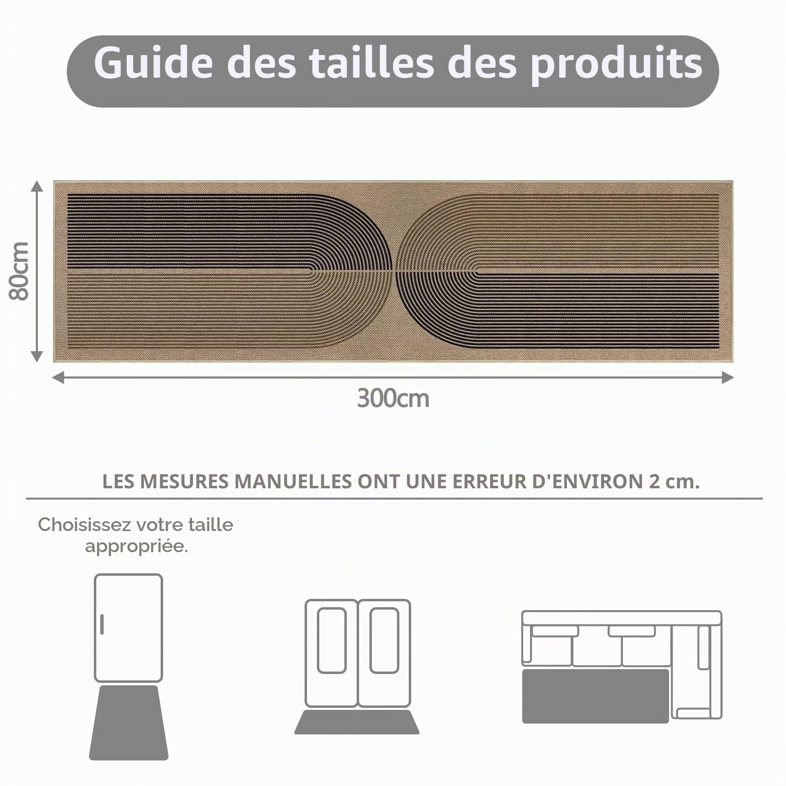 Capslpad Tapis de couloir 80 x 300 cm avec aspect jute, tapis de cuisine, lavable naturellement, tapis noir et marron, antidérapant, pour couloir, cuisine, chambre, balcon