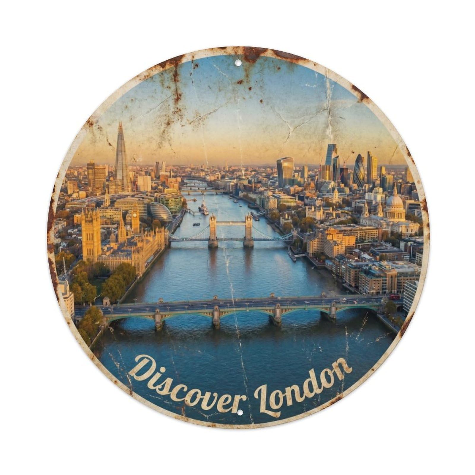 Fqcyn Style Vintage Travel London Thames Panorama Metal Tin Sign