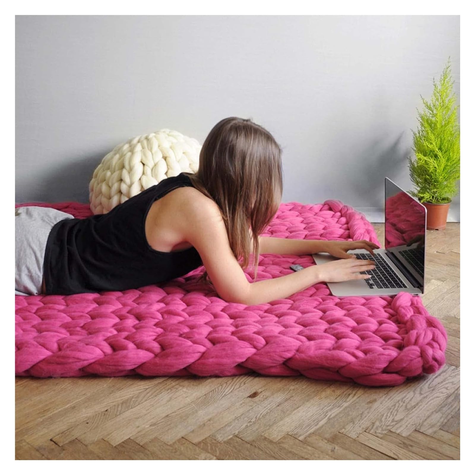 Manta de Punto, Manta cálida y acogedora Hecha a Mano, Tejido de Punto Grueso, Transpirable y refrescante para la decoración del hogar del sofá Cama (Rosa 150 x 200 cm Rosa)
