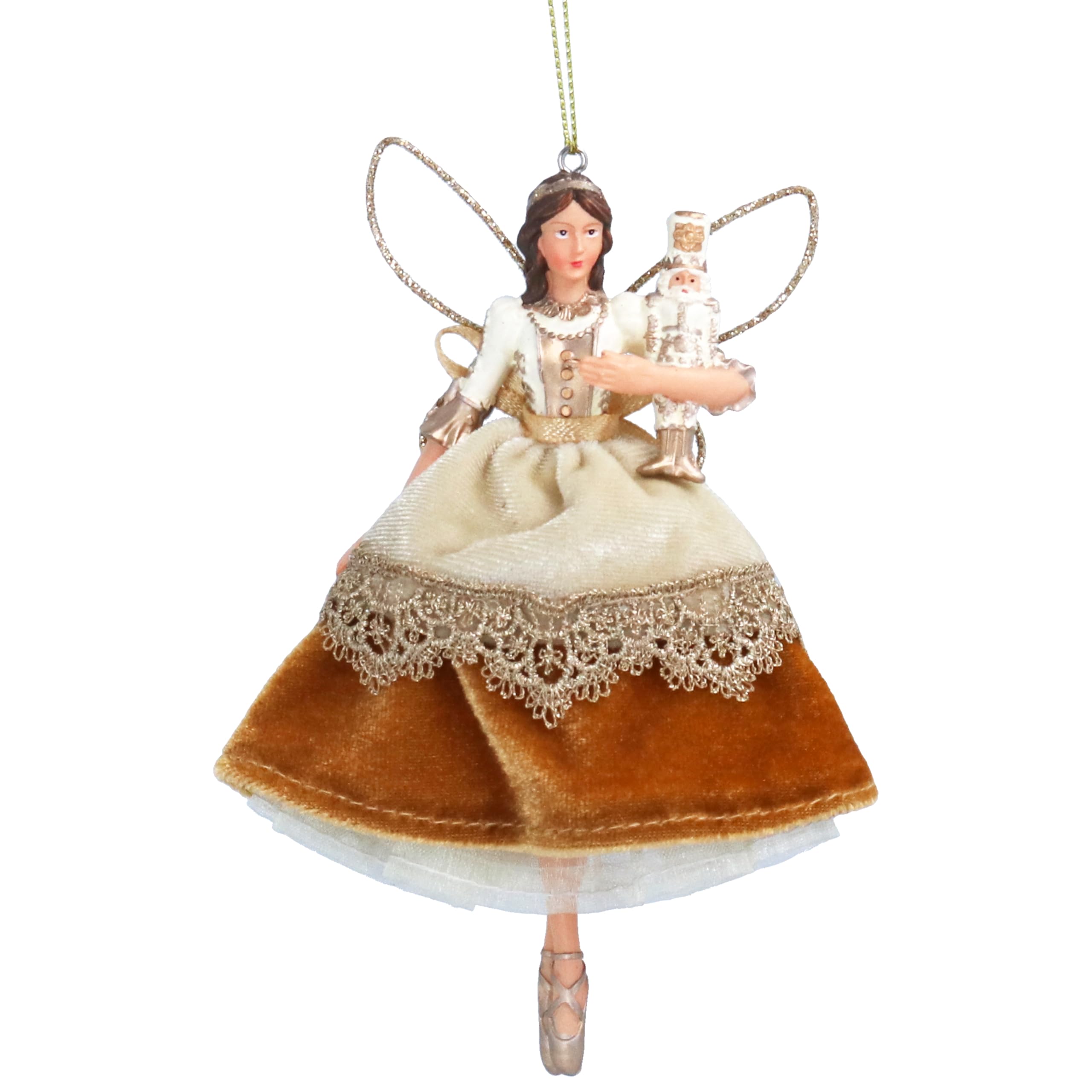 Gisela Graham Cream/Gold & Resin & Velvet 14Cm Nutcracker Fairy Hanging Tree Decoration