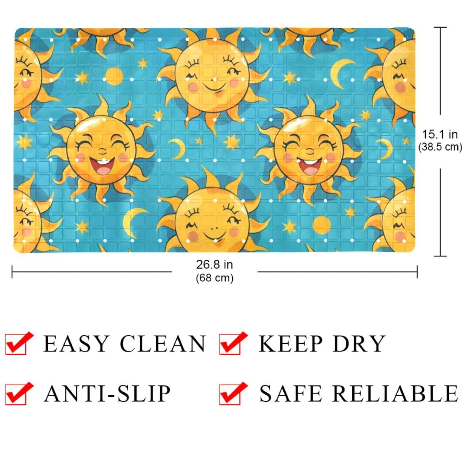 Tapis de bain de qualité supérieure - Antidérapant, facile à nettoyer et sans danger pour toute la famille - Motif de soleil de dessin animé