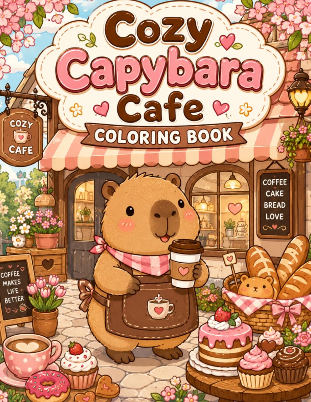Cozy Capybara Cafe Coloring Book: 40 Cute and Relaxing Capybara Scenes for Kids and Adults