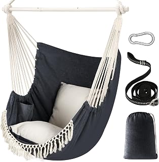 Chihee Hammock Chair Swing - 500 lbs Capacity, 2 Cushions, Steel Spreader Bar, Portable Macrame Bohemian Hanging Chair Indoor/Outdoor