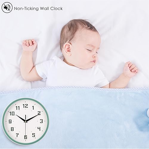 Miniatura 4 de Topkey Reloj de pared redondo silencioso para cocina, estilo moderno, sin tictac, decorativo, dormitorio, oficina, estudio, cocina, reloj de pared,