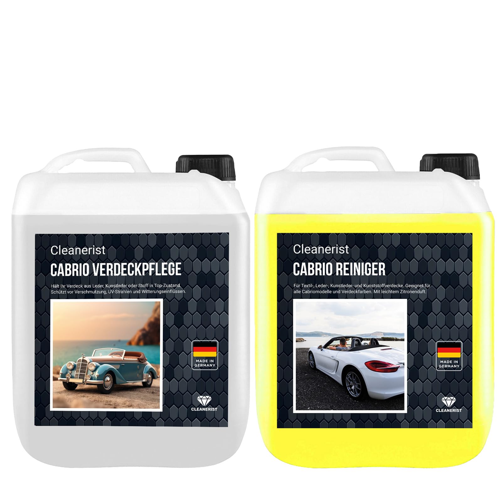 5+5 Liter Cabrioverdeck Imprägnierung AP12 Versiegelung Reinigung AP30 Pflege Set Cabriodach für Verdecke aus Stoff, Leder, Kunstleder und Kunststoff