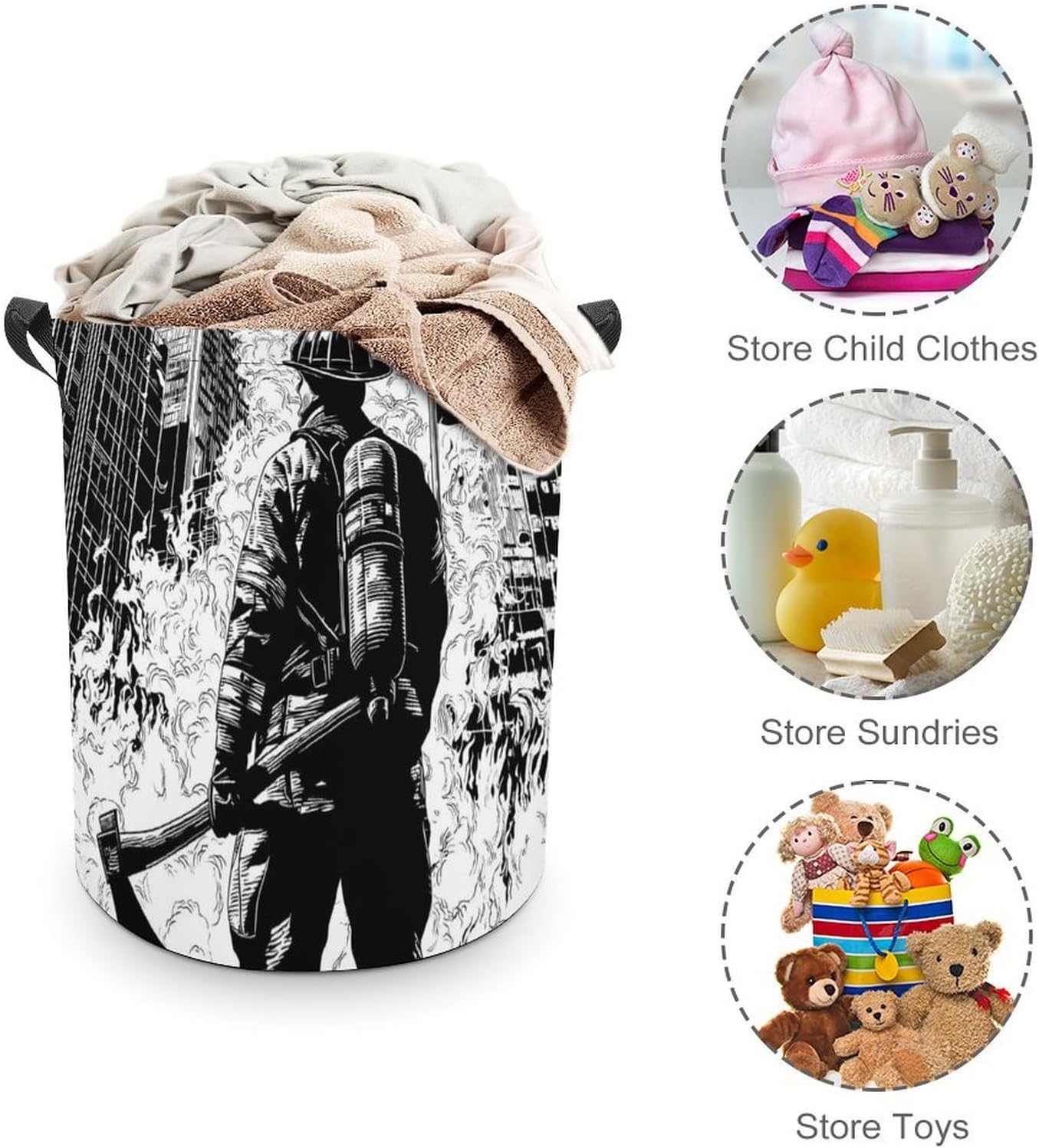 U.S.A. Firefighter Fight Flames Laundry Hamper Basket for Home Bathroom | clothes storage,handle,large capacity,oxford